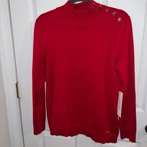 Calvin Klein Red Turtleneck Sweater with Button Accents